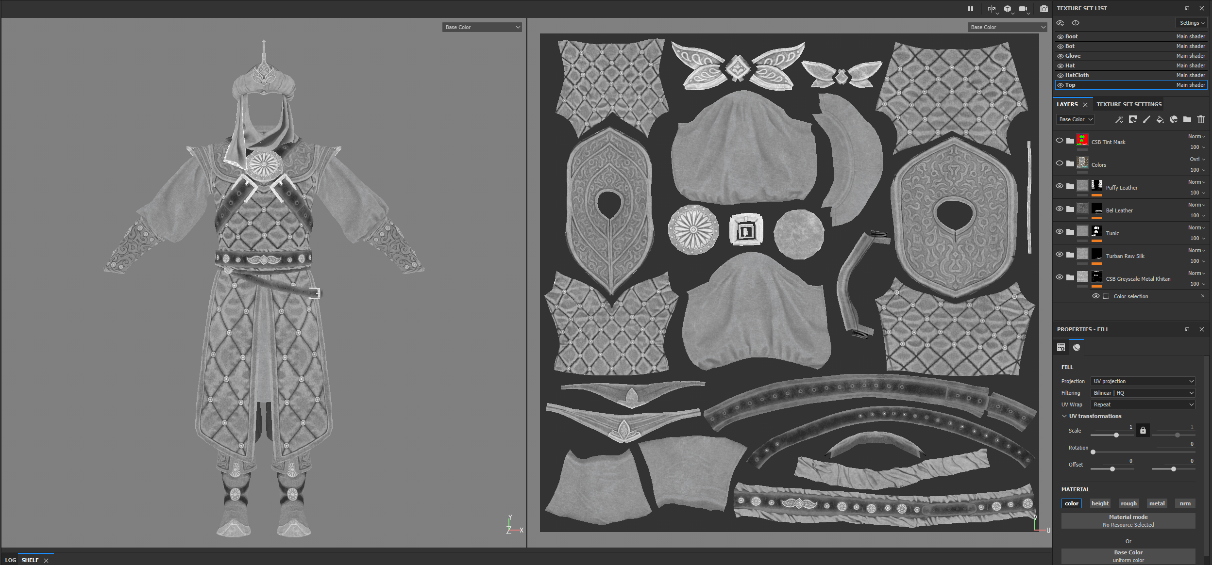 Diffuse/Base Color textures are authored in greyscale in Substance